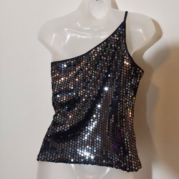 Bebe Iridescent Sequin One Strap Black Tank Top Women - Large - Picture 4 of 9